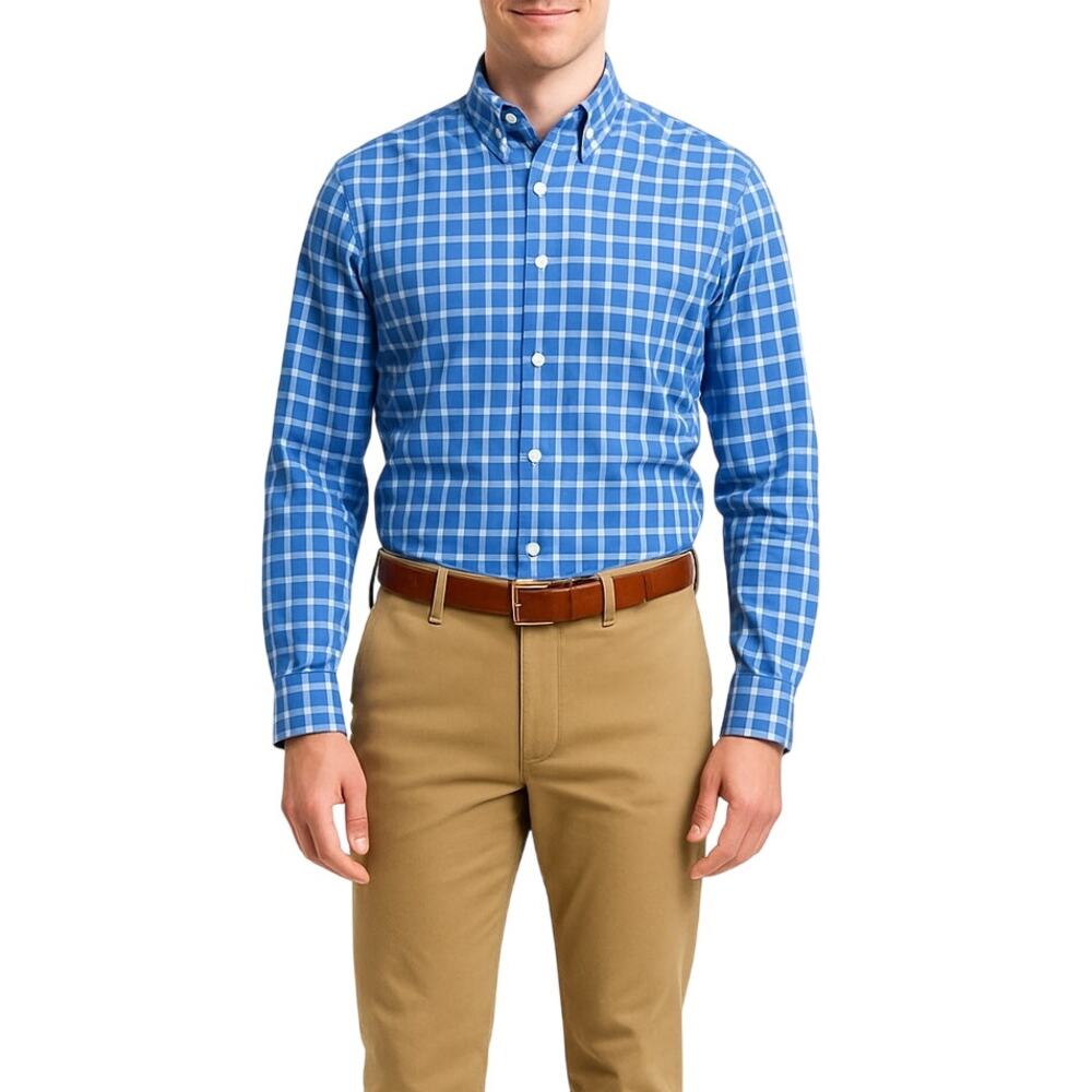 J. Crew Men's Blue & White Plaid Button Up Shirt Medium Classic Preppy Medium